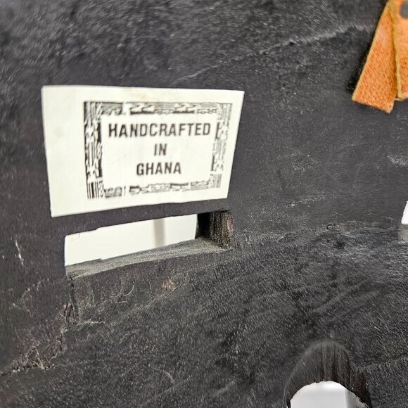 Ghana African Ashanti Mask Beaded‎ Brass Inlay Carved Round Wood Art Sculpture - Picture 7 of 7